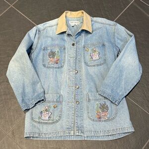 Denim Embroidered Barn Jacket Casey Coleman Size ML
